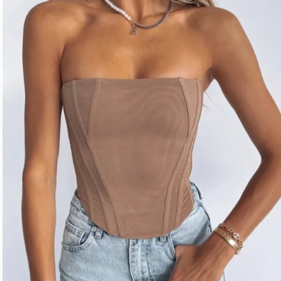White Fox Boutique Tops - White Fox Sharp Edge Bustier Tan Beige Size Small